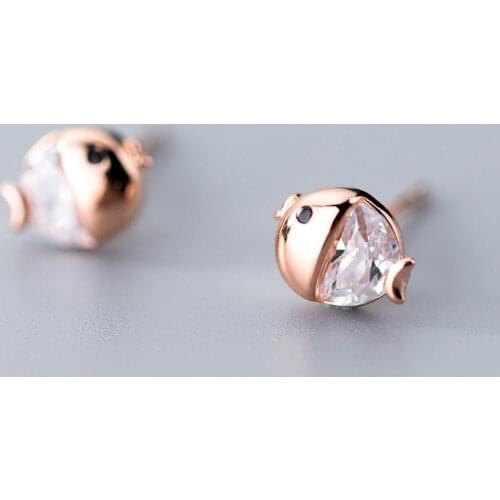 MloveAcc 100% 925 Sterling Silver Kissing Fish Stud Earrings Korean Style Wedding Engagement Earrings for Women Girl Jewelry