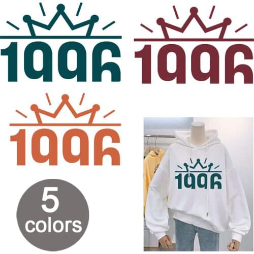 Fashionable crown number stripes woman t-shirt heat-sensitive patches thermo stickers on clothes iron on transfers for clothing