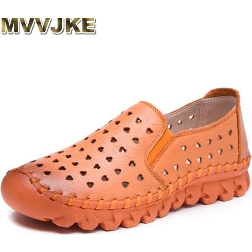 MVVJKE Handmade Genuine Leather Shoes Women Solid Loafers Women Flats Ballet Summer Flat Shoes Woman Moccasins casual shoesE124