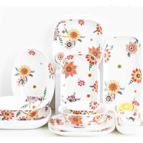 JSWORK Nordic Plates And Bowls Set Dining Ceramic Dishes Tableware Cutlery For Food Container Dinner Sushi Fruit Soup Spoon