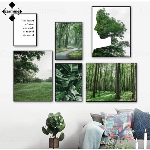 Wall Art Nature Printing Poster Nordic Green Forest Leaves Poster and Print Letters Canvas Picture for Home Interior Decoration