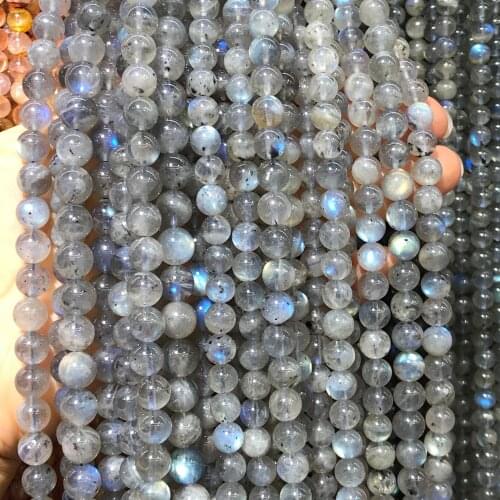 Natural 100% Semi-precious Stone Gray Moonstone Labradorite Round Stone Beads For Jewelry Making DIY Bracelet Necklace 6/8/10MM