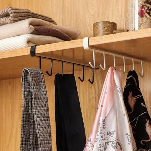 2021 new arrival 6 Hooks Metal Under Shelf Mug Cup Cupboard Kitchen Organiser Hanging Rack Holder 2021