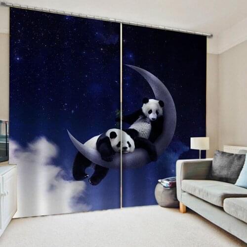 Custom blue sky curtain 3D Window Curtain panda print Luxury Blackout For Living Room