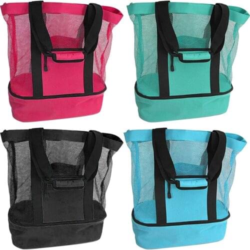 Portable Beach Net Bag Thermal Insulation Beach Handbag Double Layers Tote Lunch Food Storage Bag Travel
