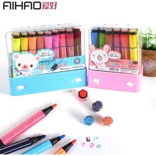 Hot selling AIHAO 1881# washable markers seal watercolor pen thick head brush 12/18/ 24 colors optional with seal