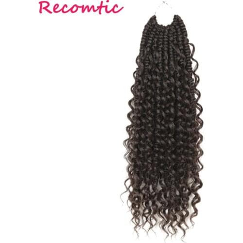 Recomtic Synthetic Hair Extensions Box Braids 14ich Natural Brown Red Goddess Crochet Hair With Curly End For Women