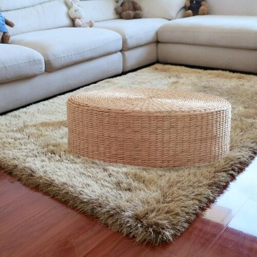Straw Cattail Floor Cushion Pouf Pure Handcrafted Room Patio Seat Pillow Meditation Flat Seat Mat for Outdoor Indoor 40cm