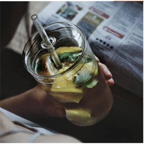 Modern Nordic Transparent Glass Cup with Cover Straw Chic Minimalist High Temperature Coffee Milk Tea Cups for Home Breakfast