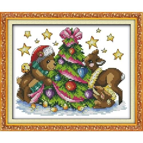 Everlasting Love Teddy In Christmas Ecological Cotton Chinese Cross Stitch Kits Counted Stamped 11CT New Year Sales Promotions