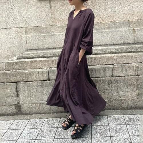 Spring one piece fashion dress expansion long sleeve pockets long maxi robe casual japan korean 2021 autumn dresses female women