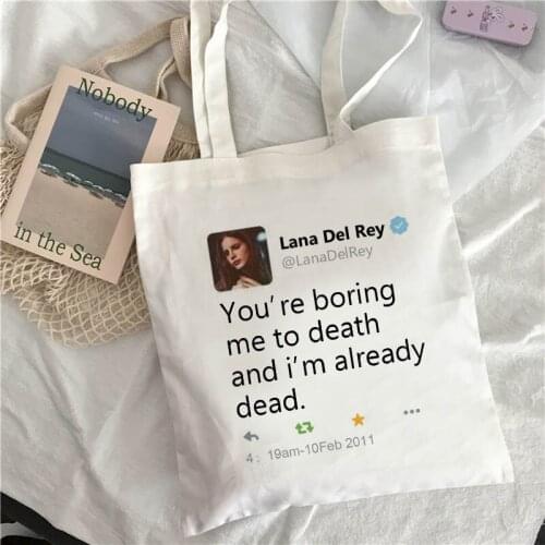 You're Boring Me to Death and I'm Already Dead. Letters Fun Female Canvas White College Harajuku Ins Punk Vintage Shoulder Bags
