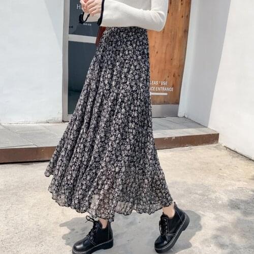 2020 Plus Size M-6XL 7XL Print Skirts Womens Summer Pleated Long Ruffle chiffon skirt Maxi Spring Floral skirt 10 colors
