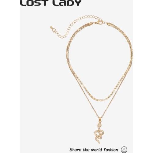 Lost Lady Fashion Double Layers Snake Pendant Chocker Necklaces Gold Color Hip Hop Chain Necklaces for Women Party Jewelry Gift
