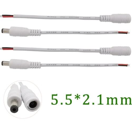 10Pair(20Pcs) White DC 5.5 x 2.1mm Male Female Cable Wire Pigtail Connector Lock Buckle Power Supply Adapterfor LED Strip Light