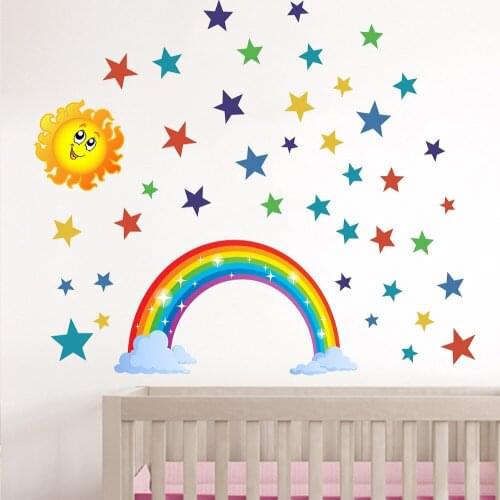 2021 DIY Rainbow Sun Star Wall Stickers for Kids Room DIY Home Decor Decal Cartoon Bedroom Wallpaper Baby Gift Home decor