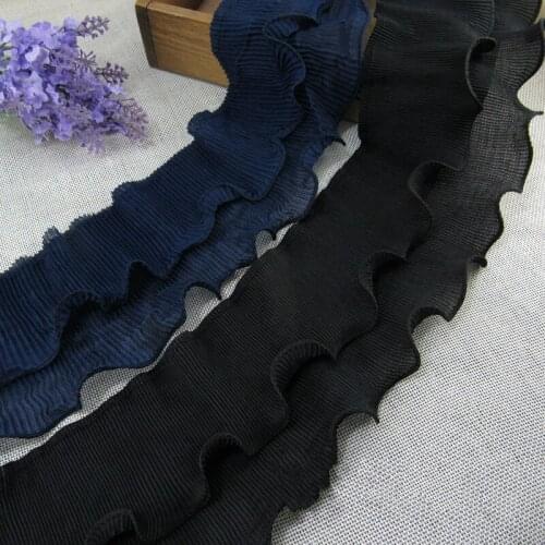 5 Yard/Lot Double layer lace trim lace fabric pressure plait pleated chiffon ruffled hem 6cm clothes skirt hem accessories