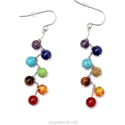 7 Chakra Earrings Natural Stone Yoga Long Dangle Earrings Healing Engery Earrings for Women Girls S29 20 Dropshipping