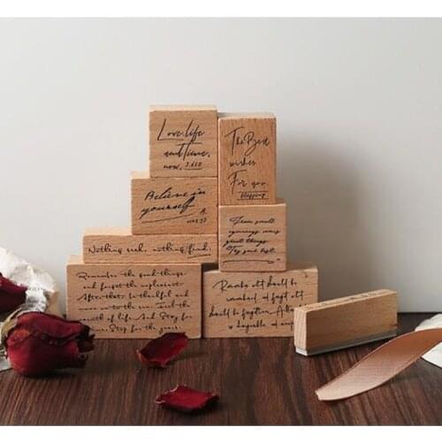 8pcs scrapbooking wooden stamps set letter sentence paragraph design plan travel book decoration craft wood stamp