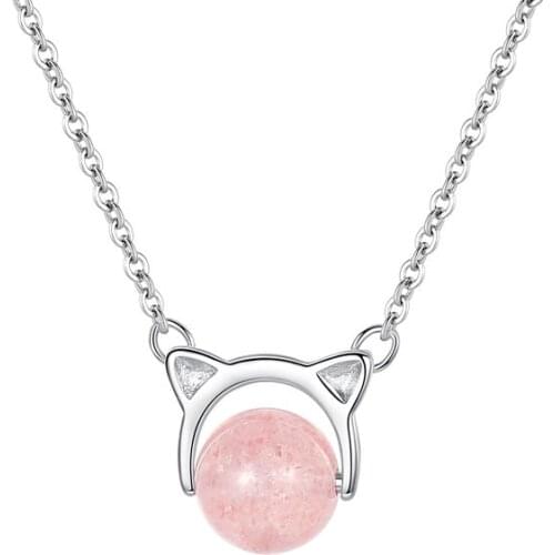 925 Sterling Silver Pink Cat zircon Necklaces & Pendants For Women Fashion Lady Festival Gift Sterling-silver-jewelry