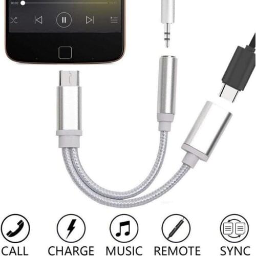 2In1 USB Type-C Adapter Splitter Type-c To 3.5mm Headphone Audio Adapter Aux Audio Charging Cable Adapter Converter Accessories
