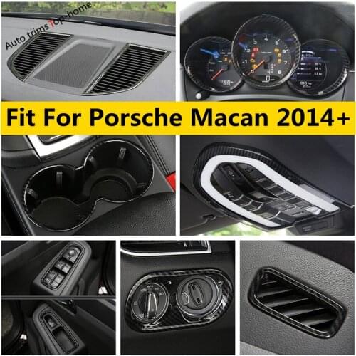 Carbon Fiber Look Accessories For Porsche Macan 2014 - 2020 Water Cup Holder Reading Lights Lamps Window Lift Button Cover Trim