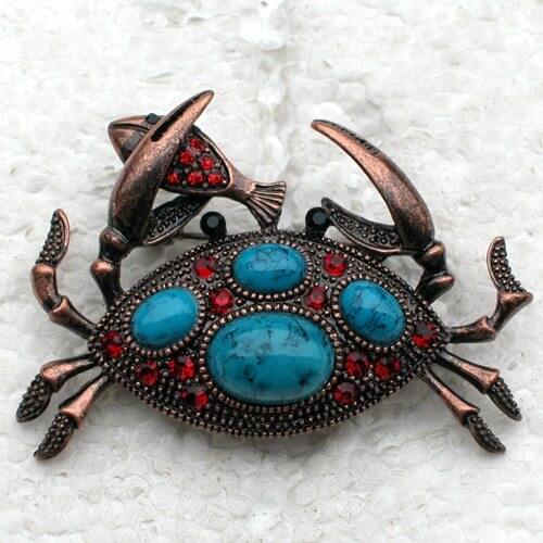 Antique copper Rhinestone Red brooch Crab Pin brooches C644 C3