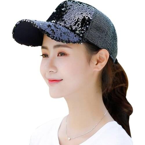 Women`s Sequins Baseball Caps Sun Protect Party Shiny Cosplay Visor For Girls