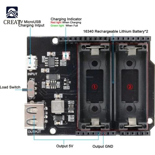 ESP8266 ESP32 Power Supply Rechargeable Dual 16340 Lithium Battery Charger Shield Module for Arduino UNO R3 Board Power Bank