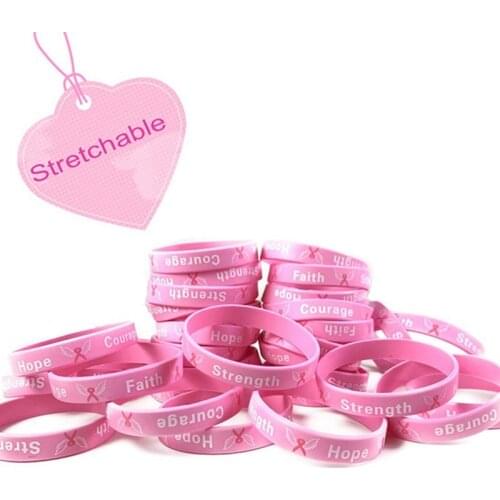 1 Piece Fighter Breast Cancer Awareness Ribbon Survival Bracelets Women Silica Gel Bracelets