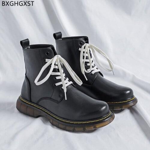 Black Winter Boots for Men Male Motorcycle Shoes Man Martin Boots for Man 2021 Leather Boots Men Casual Shoes Chaussure De Homme