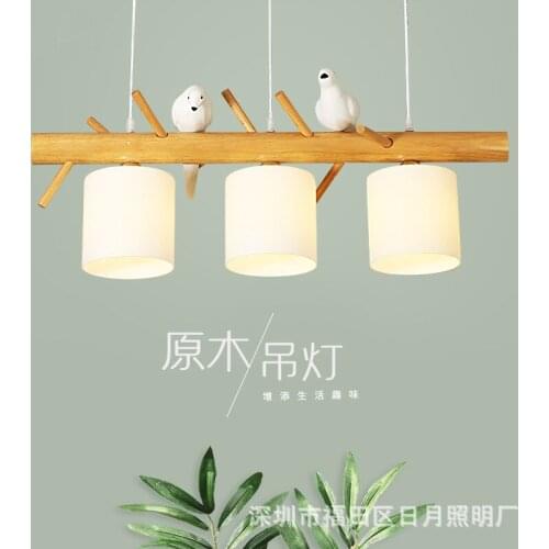 Nordic Wooden pendant light bird 3 head restaurant Japanese solid wood lamps