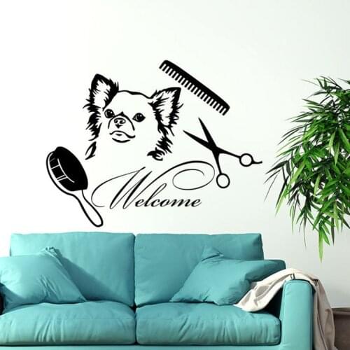 Dog Wall Decals Vinyl Welcome Grooming Salon Wall Sticker for Pet Shop Animals Wall Decoration Design Removable Art Mural X549