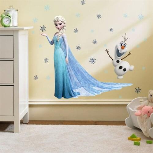 Hot Cartoon Frozen Wall Stickers For Kids Room Kindergarten Bedroom Wall Decoration Elsa Princess Movie Posters PVC