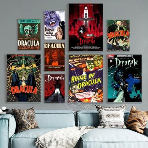 Dracula Gothic Horror Vintage Art Prints Poster, Vampire Retro Illustration Canvas Painting, Living Room Bedroom Home Decor