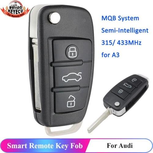 KEYECU MQB 3 Button 434MHz /315MHz Semi Intelligent Modified Remote Key 49chip A6L Use for A3 Model