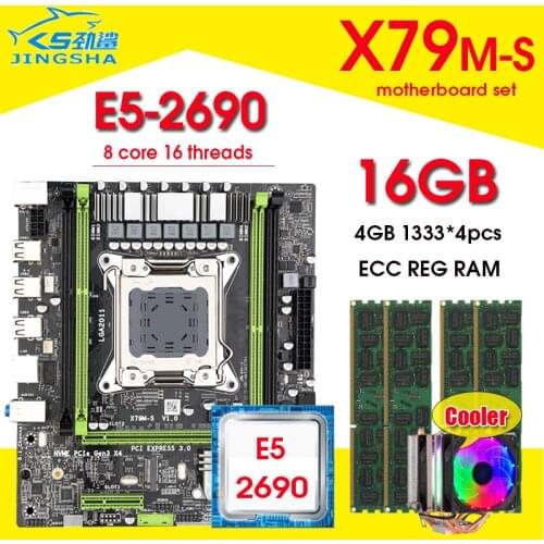 Jingsha X79 m-s 2.0 Motherboard set with Xeon E5 2690 4x4GB=16GB 1333MHz DDR3 ECC REG memory and cpu cooler M.2 SSD NVME M.2