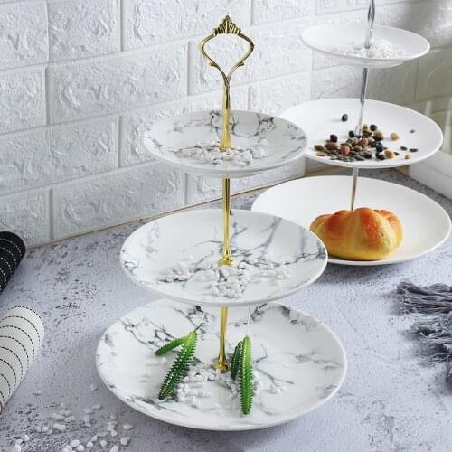 Creative Marble Ceramic Dishes Nordic Home Dessert Cake Plate Afternoon Tea Cutlery Three-tier Wedding Birthday Fruit Plate
