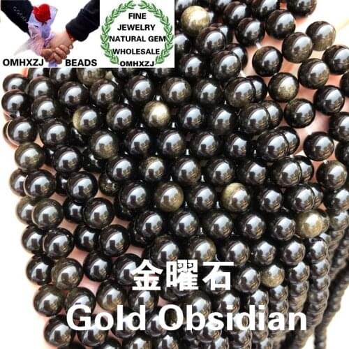 OMHXZJ Wholesale ZB80 46 8 10 12mm DIY Bracelet Necklace Jewelry Making Accessories Natural Stone Fine Gold Obsidian Round Beads