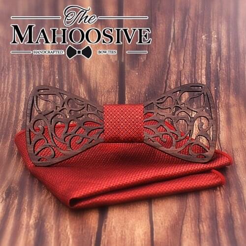Mahoosive Wood Hollow Carving Cut out design Wooden Bow Ties for Mens Wedding Suits Wood Ties Butterfly Shape Bowknots bowtie