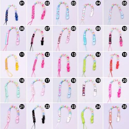Fashion Newborn Baby Pacifier Clips Chain Baby Nipple Holder DIY Round Bead Pacifier Chain Clip for Child Nipple Folder B0657