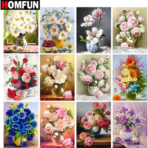 HOMFUN DIY Diamond Painting "Flower vase landscape" Full Drill Square Round Diamond Embroidery 5D Cross Stitch Decoration Home