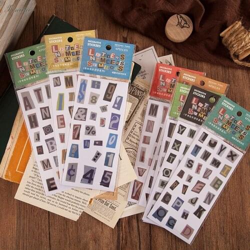 4 sheets Vintage Alphabet symbol series sulfuric acid paper sticker package DIY diary decoration sticker album scrapbooking