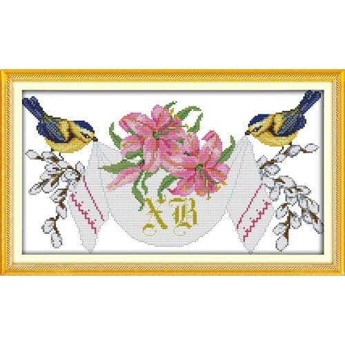NKF Wedding Anniversary Handcraft Needlepoint Kit Counted Stamped Canvas Chinese Cross Stitch Set for Home Decor