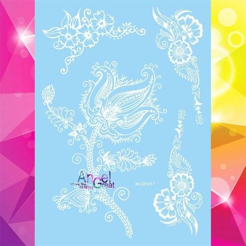 1PC Big Size Latest Henna White Roses Designs Waterproof Tattoo Body Art Disposable Tattoo Sticker AM-LS1017 Wedding Lace Brides