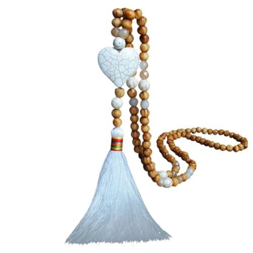 Stylish Female Bohemian Pendant Tassel Sweater Chain On The Neck Vintage Hand-Made Wooden Bead Tops Necklace For Women Jewelry