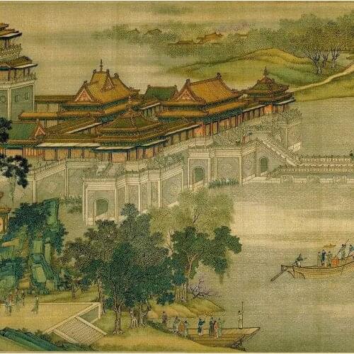 Beijing Forbidden City Qingming Shanghe Picture Copy Long Scroll Handmade Chinese Painting Handed down Famous Painting Scroll HD