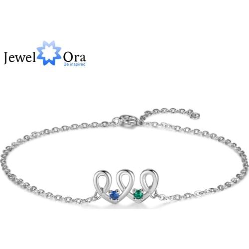 JewelOra Personalized 2 Birthstones Heart Bracelets for Women Custom Geometric Bracelet Gifts for Couples
