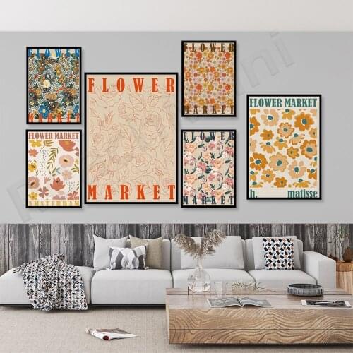 Flower market poster, Matisse flower poster, retro simple flower market plant flower wall decoration, plant flower spring galler