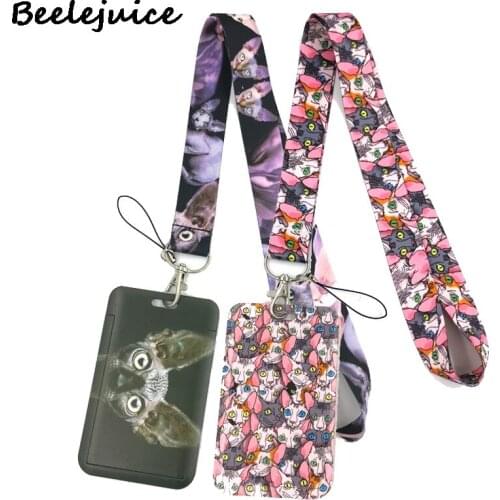 Hairless Sphynx Cat Animal Art Cartoon Anime Fashion Lanyards Bus ID Name Work Card Holder Accessories Decorations Kids Gifts